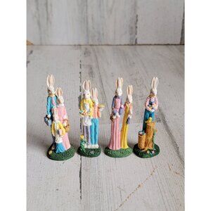 Vintage easter bunny family couple miniature spring home decor set